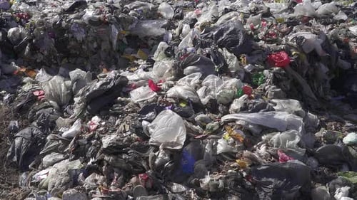 Large Landfill With Plastic Bags And Garbage