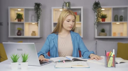 Female student with concentration.