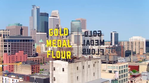 Minneapolis, Minnesota / USA - June 9, 2019: Minneapolis Skyline, Gold Metal