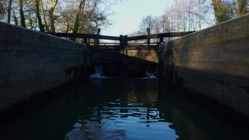 Closed lock gates on a and English canal.