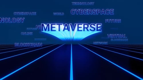 Blue Neon Flying Text Metaverse Loop Animation Background