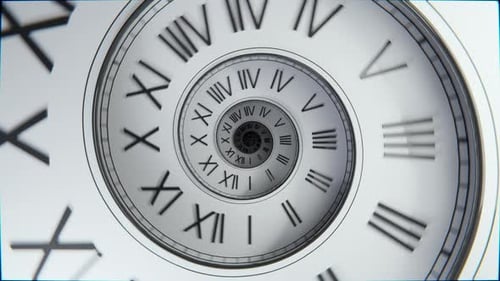 Seamless Loop White Spiral Clock Animation, Elegant Time Concept Background