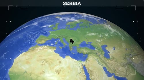 Futuristic Earth Map Zoom to Serbia Location Highlight