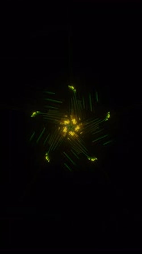 Vertical Video of Futuristic Neon Display with Rotating Geometric Forms