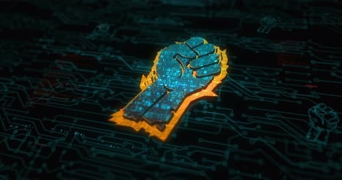 Futuristic Digital Fist Power Symbol Circuit Reveal
