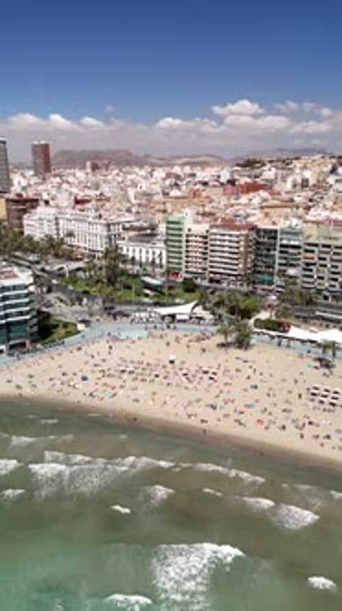 Aerial video of the city of Alicante Spain on a sunny day