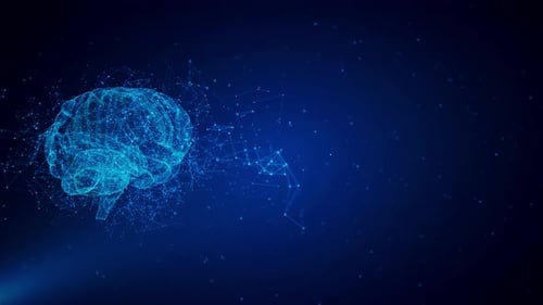 Hologramme numérique du cybercerveau humain, HUD, IA, intelligence artificielle ou machine de données profondes