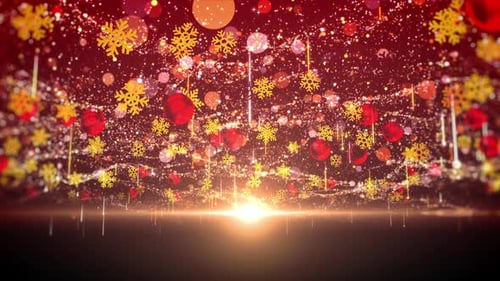 Sparkling Christmas Snowflakes and Ornaments Festive Red Background