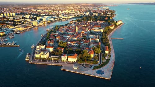 Aerial view of the Old Town of Zadar, Croatia. Aerial shot of Zadar old town, famous tourist attract