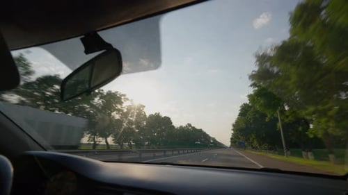 View From Inside Driving Car on Highway Windshield Vehicle Driving on Road