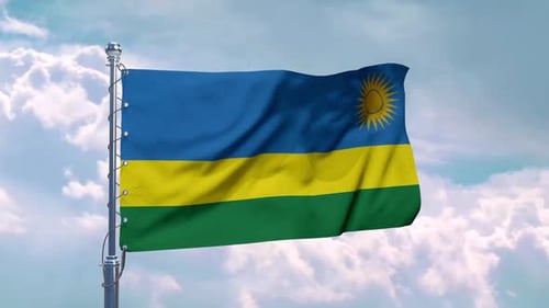 Realistic Rwanda National Flag Waving in Blue Sky Loop