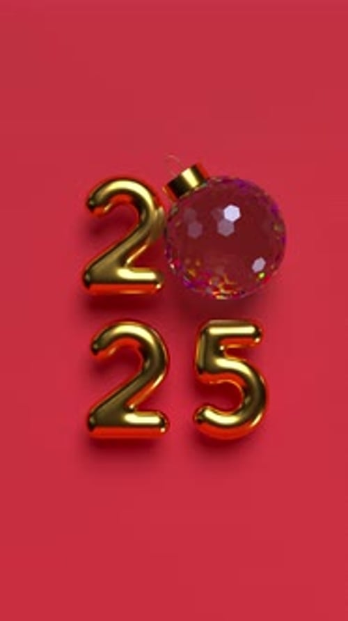 2025 New Year sign with rotating ball.