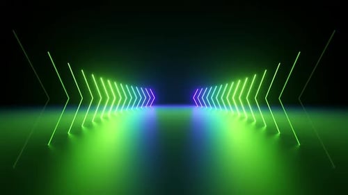 Blue green flashing neon counter arrows approaching