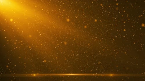 Golden Glittering Particles and Light Rays Motion Background