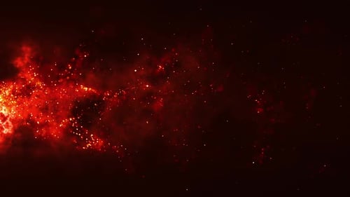 Burning red hot sparks rise from large fire seamless loop