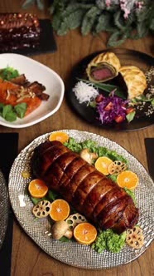 Festive Holiday Feast: Food and Drink Still Life