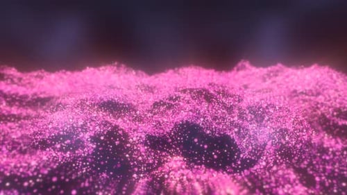 Purple waves from energy particles magical glowing high tech futuristic light dots abstract