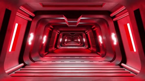 Futuristic Indoor Tunnel with Colorful Neon Lights Animation Loop