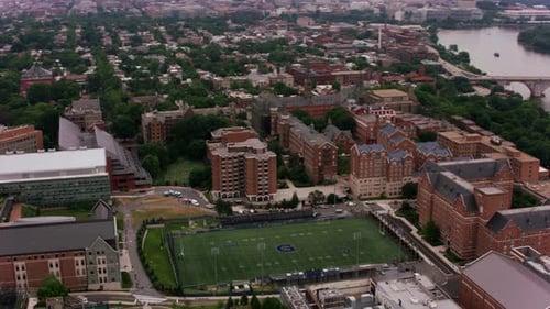 Washington, D.c. Circa-2017, Aerial View of Georgetown University. with Cineflex And