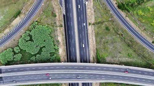Aerial View of Asphalt Road with the Rural Area on Both Sides the Intercity Highway Was Established