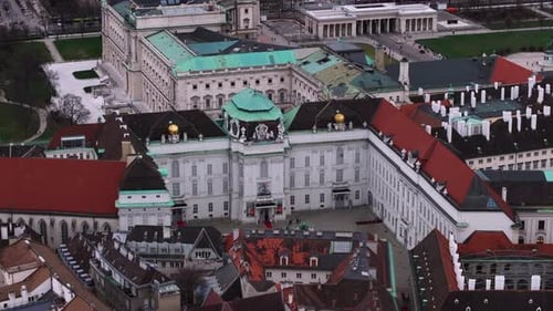 High Angle View of Old Palace in Castle Complex Tilt Up Reveal More Historic Buildings Vienna