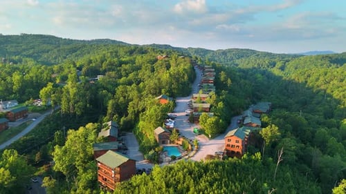 Mountain Neighborhood Around Gatlinburg Tennessee with Luxury Cabins Winding Roads and Panoramic
