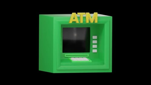 3D Animated Green ATM Cash Machine Model
