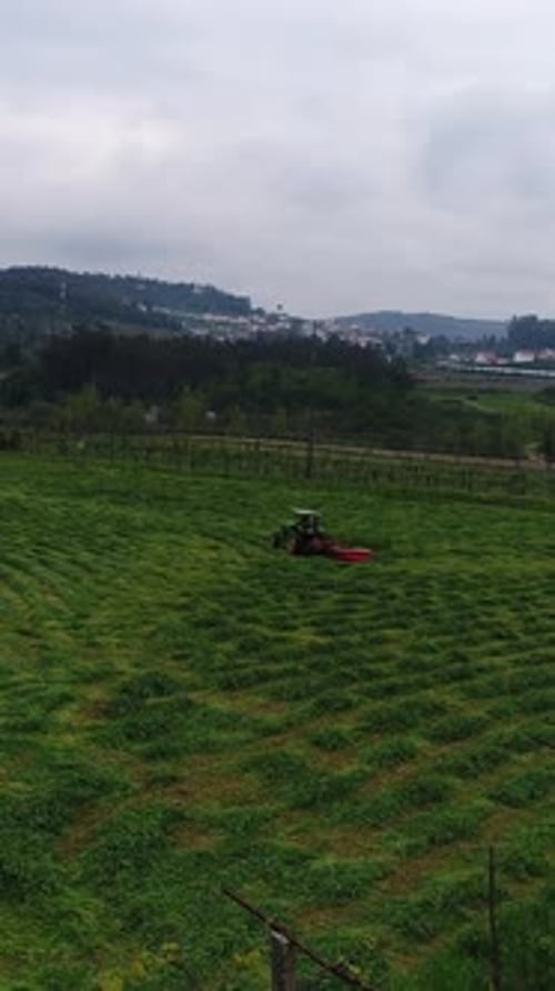 Vertical Video of Tractor Working on Farm