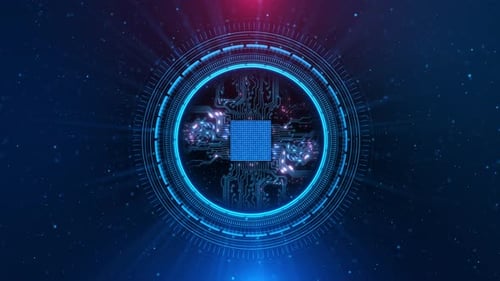 Futuristic Circular CPU Interface Digital Circuits High Tech Interface Framing Central Processor