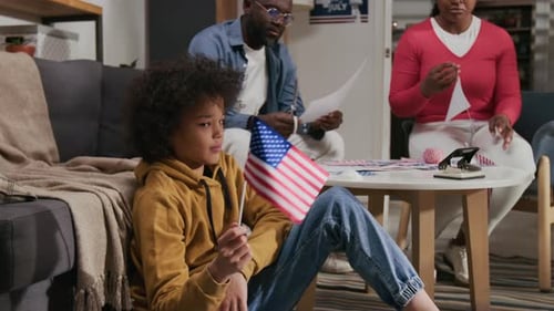 Family Crafting Patriotic Decorations at Home
