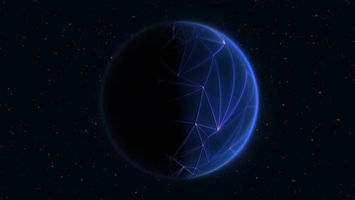 Abstract blue space futuristic planet round sphere against the background of stars