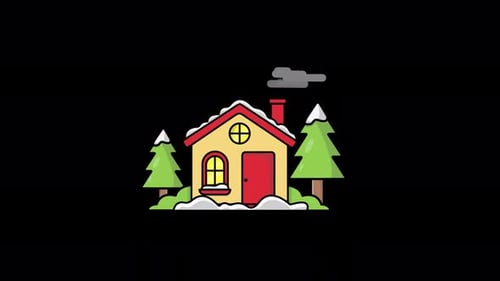 Animated Winter House Icon with Smoke Flat Design