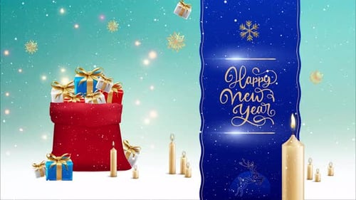 Christmas Blue Banner Happy New Year Looped