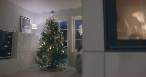 Christmas Tree and Cozy Fireplace at Home
