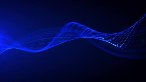 Oscillation d'ondes abstraites. Une cyber-onde numérique brillante abstraite créée par des lignes bleues lisses déplace une barre sombre
