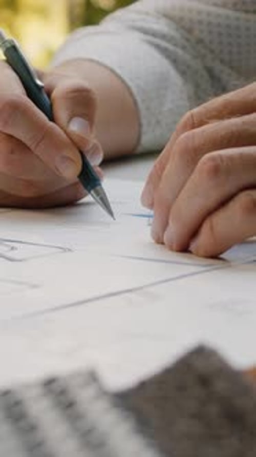 Male Artist Drawing Bedroom Sketch on Paper