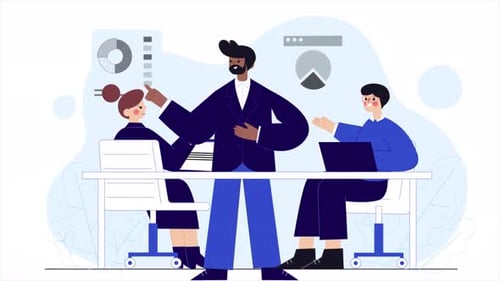 Flat Design Corporate Team Discussion Animation