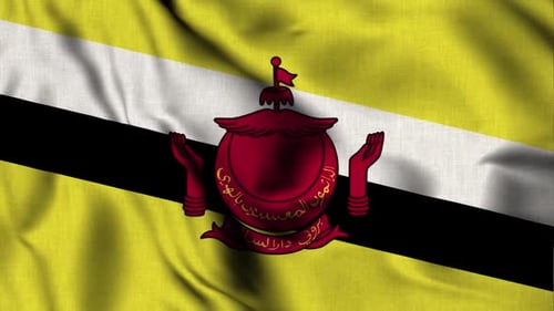 Waving Flag of Brunei Darussalam with Realistic Fabric Texture