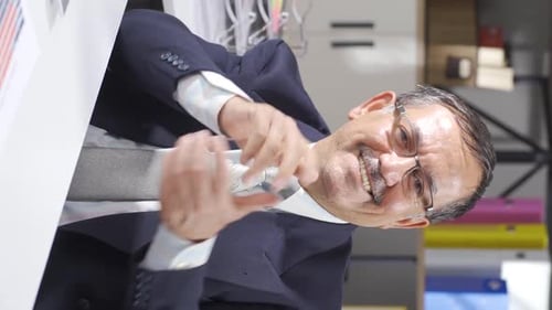 Vertical video of Businessman cheerful and happy.