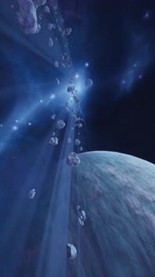 Animated Planet and Asteroid Rings in Deep Space