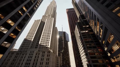 Modern Corporate City Buildings Upward Pan Time-lapse