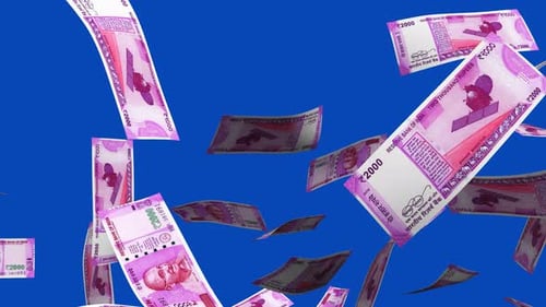 Indian 2000 Rupee Banknotes Falling Animation