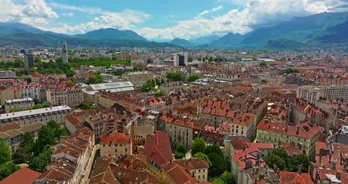 Aerial View of Grenoble Panoramic View Featuring the Isere River Urban Landscape Mountains in the