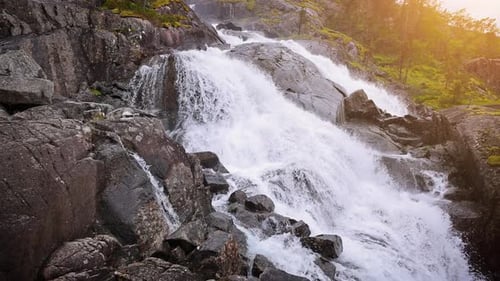 Aerial of Langfossen waterfall in Norway