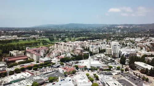 Aerial View of Westwood Near UCLA with in Los Angeles, California with Santa Monica Mountains in the