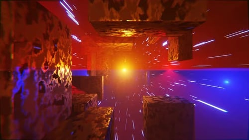 Túnel abstracto de ciencia ficción con cubos brillantes. Fondo futurista animado