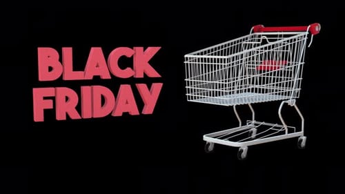 Supermarket Cart Black Friday 3D Animation On Alpha Channel 4K