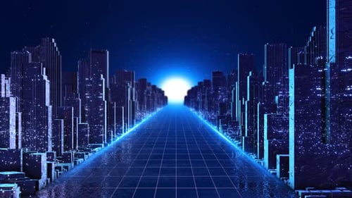Modern Digital Smart City Cityscape Skyline Global Networking Cyberspace Big City Futuristic High