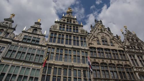 Low Angle View Of Medieval Houses At Grote Markt Square In Antwerp, Belgium.