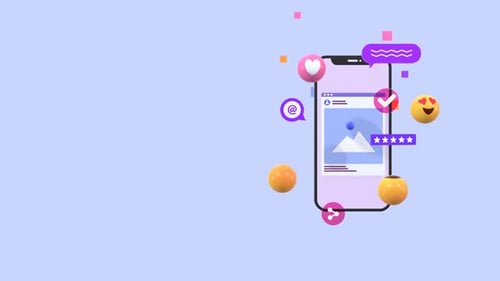 Animated 3D Smartphone Interface with Social Media Interaction Icons